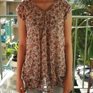 Women's Floral short sleeve tops / brown